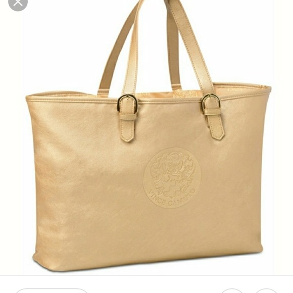 Vince Camuto Handbags - Vince Camuto Gold Embossed Logo Tote Bag